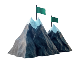 Isolated Dark Mountains with Two Green Flags
