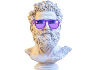 Isolated Statue Bust with Purple Mirrored Sunglasses