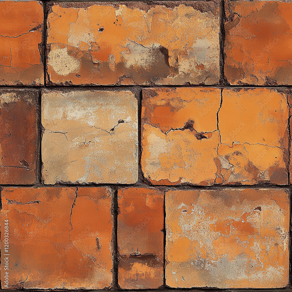 Poster rustic orange and beige brick wall texture with weathered surface pattern