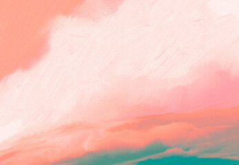 Fototapeta premium Impressionistic Cloudscape of Misty Clouds Over Mountain or Hilltop-Digital Painting, Art, Illustration, Artwork, Design w/Texture in Orange, Pink & Green