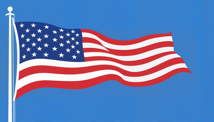 Waving American flag on blue sky background