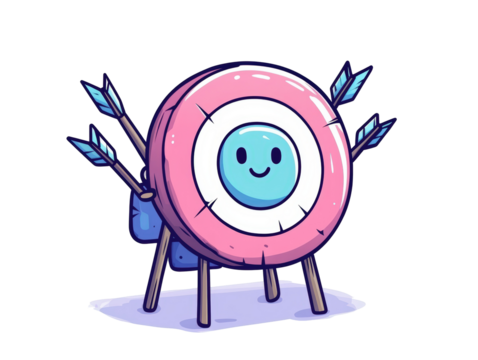 Isolated Cartoon Target with Arrows and Backpack