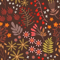 Abstract seamless pattern with blooming flowers and leaves.natural illustration with  flowers background.