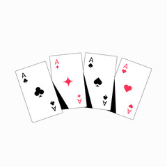 Obraz premium Four Playing Cards With Aces In Flat Vector Illustration Symbolizing Card Games, Luck, And Gambling, Isolated On White Background