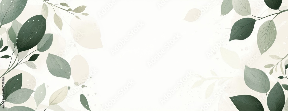 Poster minimalist abstract background with botanical elements, light green and white color scheme generativ