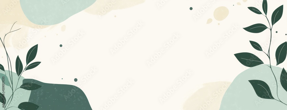 Aufkleber banner design with a pastel green and white color scheme, featuring hand-drawn leaves on the left si