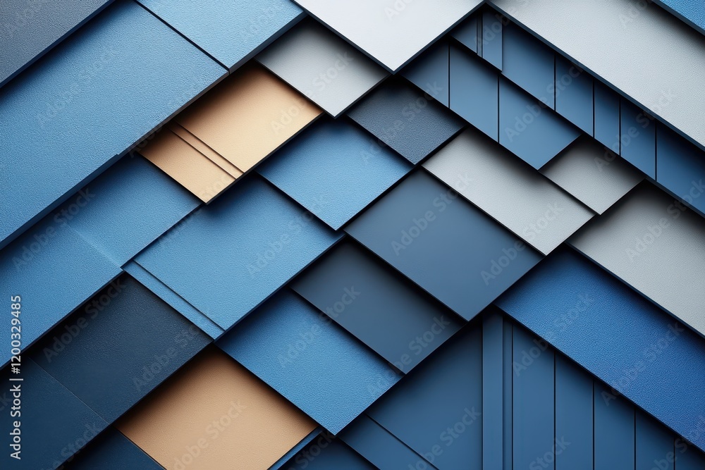 Poster abstract arrangement of layered blue and beige panels creating a textured surface.