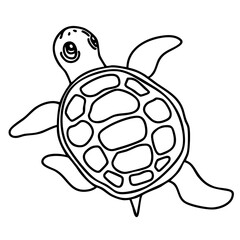 Vector illustration features a single, cute turtle swimming gracefully. The turtle's shell is decorated with simple geometric patterns. The artwork is clean, outlined, and playful in style.