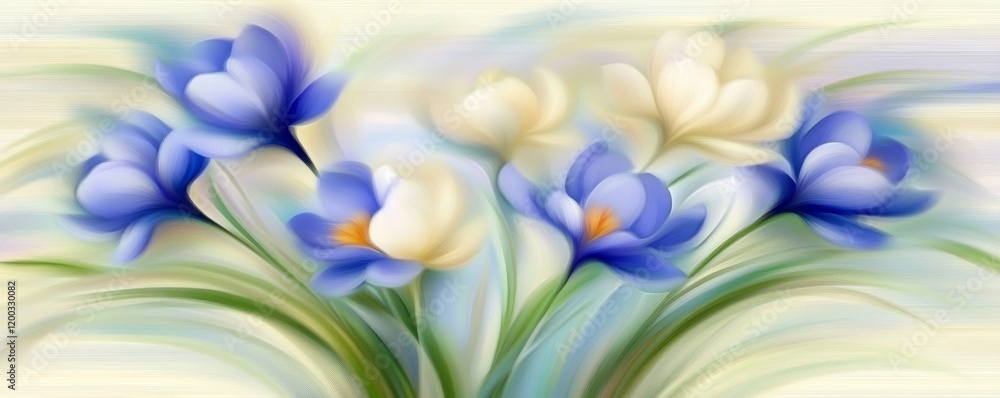 Poster web header featuring an abstract background of colorful spring flowers