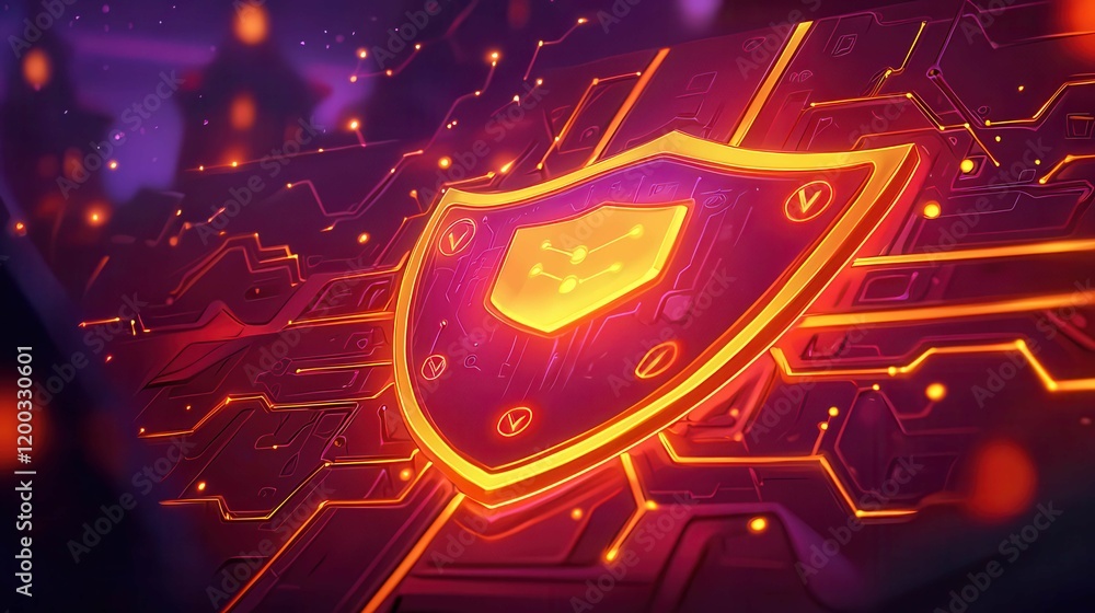 Aufkleber a vibrant shield design with glowing circuitry background, representing cybersecurity concepts.