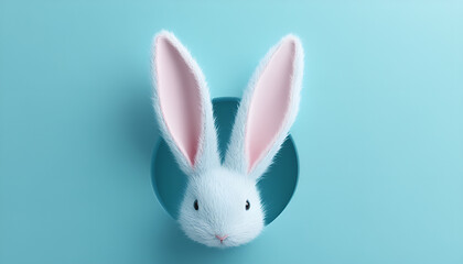 Fototapeta premium White rabbit ear on pastel blue background. Easter day