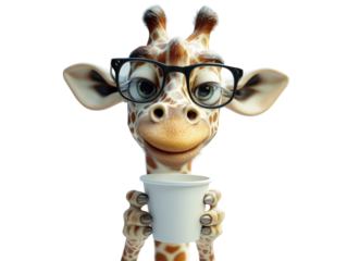Isolated Giraffe Character Drinking Coffee