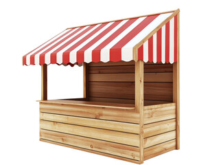 Isolated Wooden Market Stall with Red and White Awning