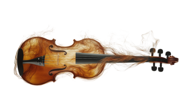 Unique violin design blends artistry and music in an imaginative display isolated on transparent background