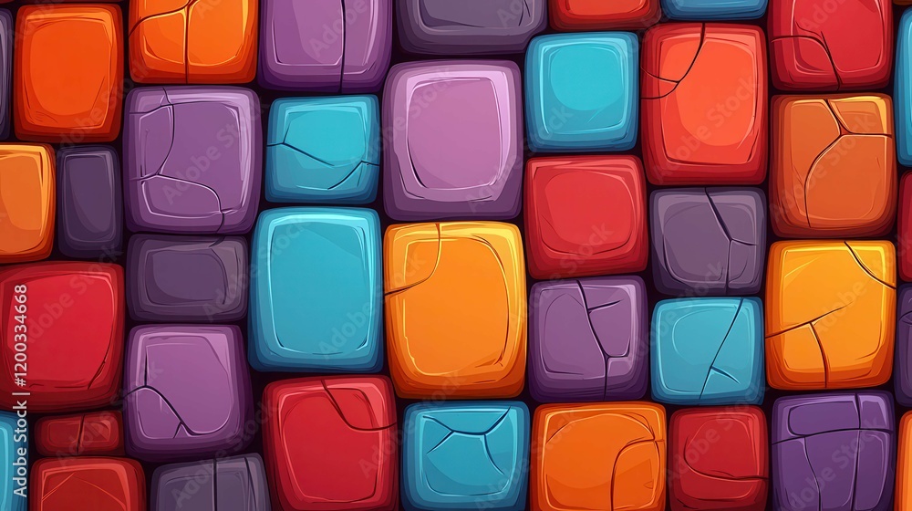 Poster colorful abstract tiles in a pattern, creating a vibrant background.