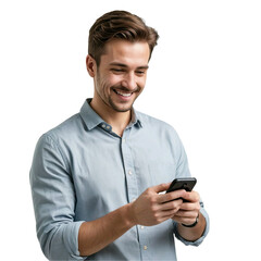 A man using mobile phone isolated on transparent background	