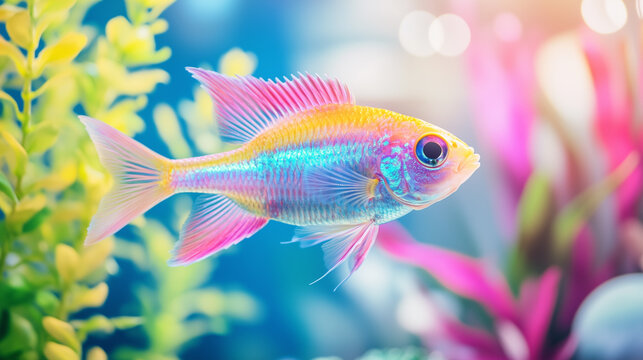 Goldfish Swimming in Aquarium, Vibrant Orange Tropical Fish in Water, Aquatic Life in Fishbowl or Tank.