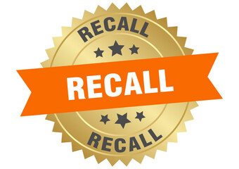 recall. recall round orange and gold label isolated on transparent background