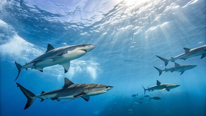 Group Sharks Swimming Gracefully