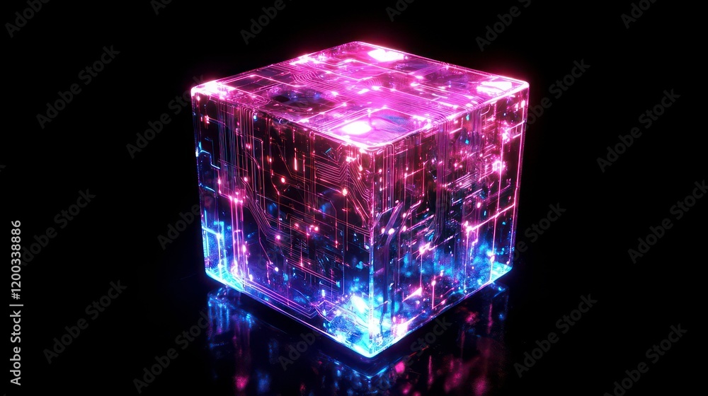 Aufkleber a digital cube with glowing elements and circuit lines represents advanced technology and innovation