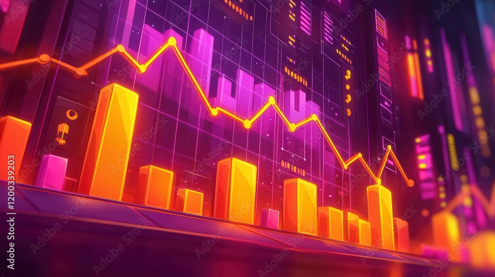 Poster vibrant graph visualization showcasing data trends in a modern digital environment.