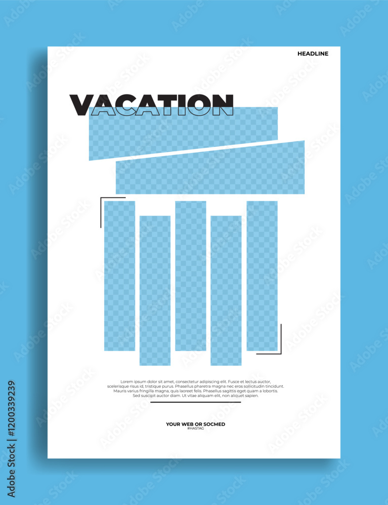 Fototapete minimalist flyer template design with geometric shapes, bold typography and modern layout in blue an
