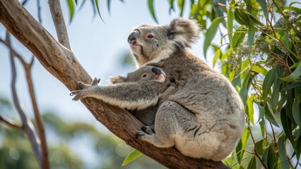 Fototapeta premium Cuddly koalas climbing trees in australian forests a nature photography adventure