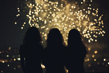 Obraz premium Vibrant Fireworks Explosion: Night Sky Spectacle, Festive Celebration, Sparkling Lights, Bright 