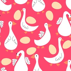 Spring animals seamless goose and easter eggs pattern for wrapping paper and fabrics and linens and kids clothes print and fashion textiles