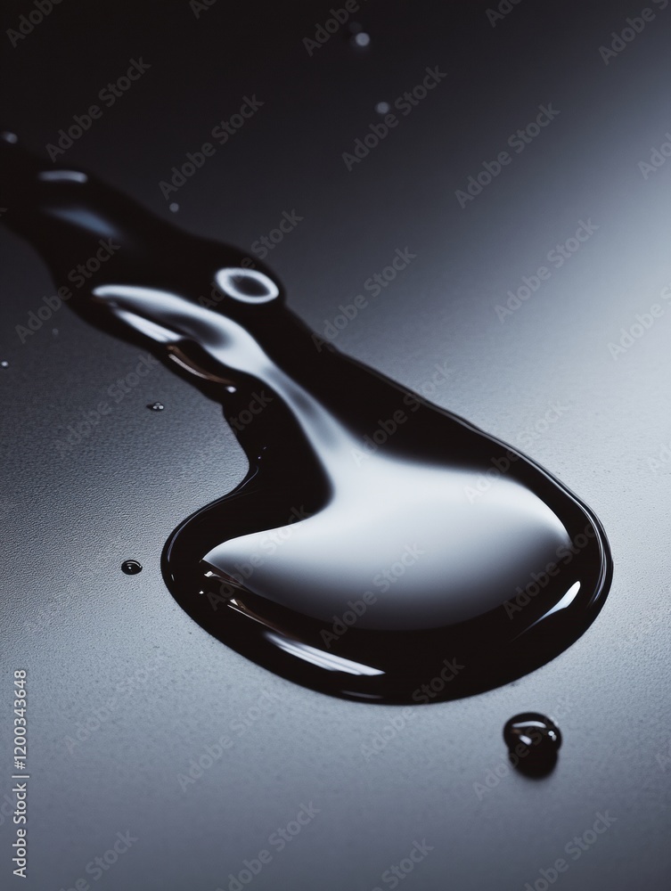 Aufkleber Shiny black oil puddle reflecting light on a smooth surface creating abstract patterns in a low light setting. Generative AI