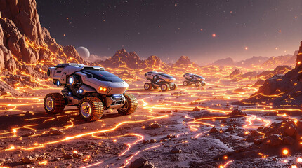 AI-Powered Robotic Vehicles Mining Minerals on Extraterrestrial Surface 