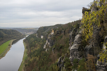 Saxon Switzerland National Park, Tiedge Aussicht viewpoint, next to the Elbe river during an overcast day