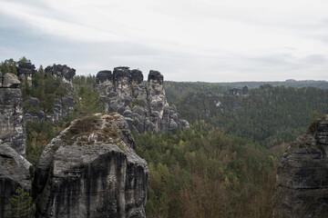 Saxon Switzerland National Park, Tiedge Aussicht viewpoint, next to the Elbe river during an overcast day