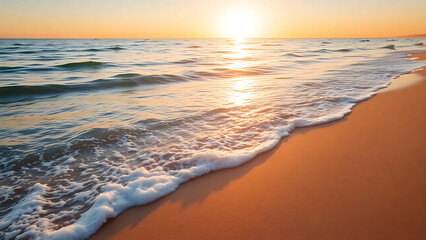 Tranquil Ocean Waves at Sunrise with Golden Glow