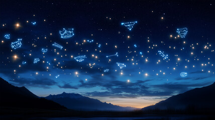 Fototapeta premium 夜空に輝く企業ロゴの星座パロディ