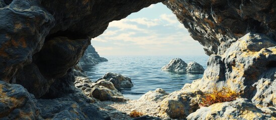 Ocean view from a coastal cave.