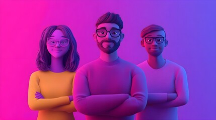 3D illustration of diverse social media users in vibrant colors