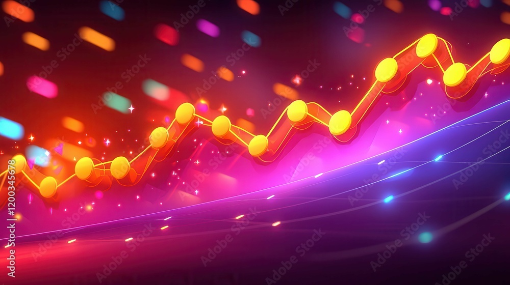 Poster colorful abstract graph representing data trends and analytics.