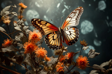 butterflies on the grass and flowers in a summer field...Generative AI