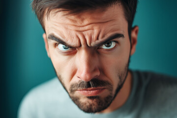 Obraz premium Skeptical Man, Raised Eyebrows, Questioning Gaze, Doubtful Expression, Curious Face, Headshot 