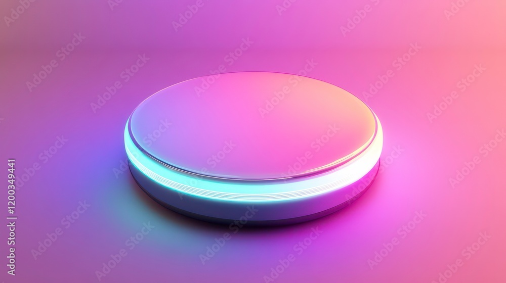 Poster a 3d illustration of a neon glowing button icon in pastel colors, featuring a soft glow and futurist