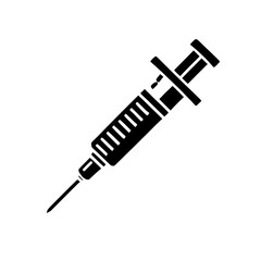 Fototapeta premium Syringe Icon: A sharp and detailed black silhouette of a syringe, a medical symbol representing healthcare, injection, and vaccination.