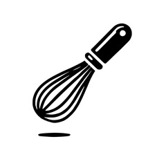 Whisk Icon: A simple yet elegant illustration of a kitchen whisk, perfect for culinary-themed designs and websites. The bold black silhouette is set against a clean background.