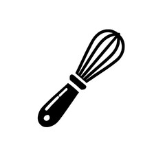 Whisk Icon:  A simple yet elegant black and white vector illustration of a whisk, symbolizing baking, cooking, and culinary arts. This clean design is perfect for use in menus, recipe books.