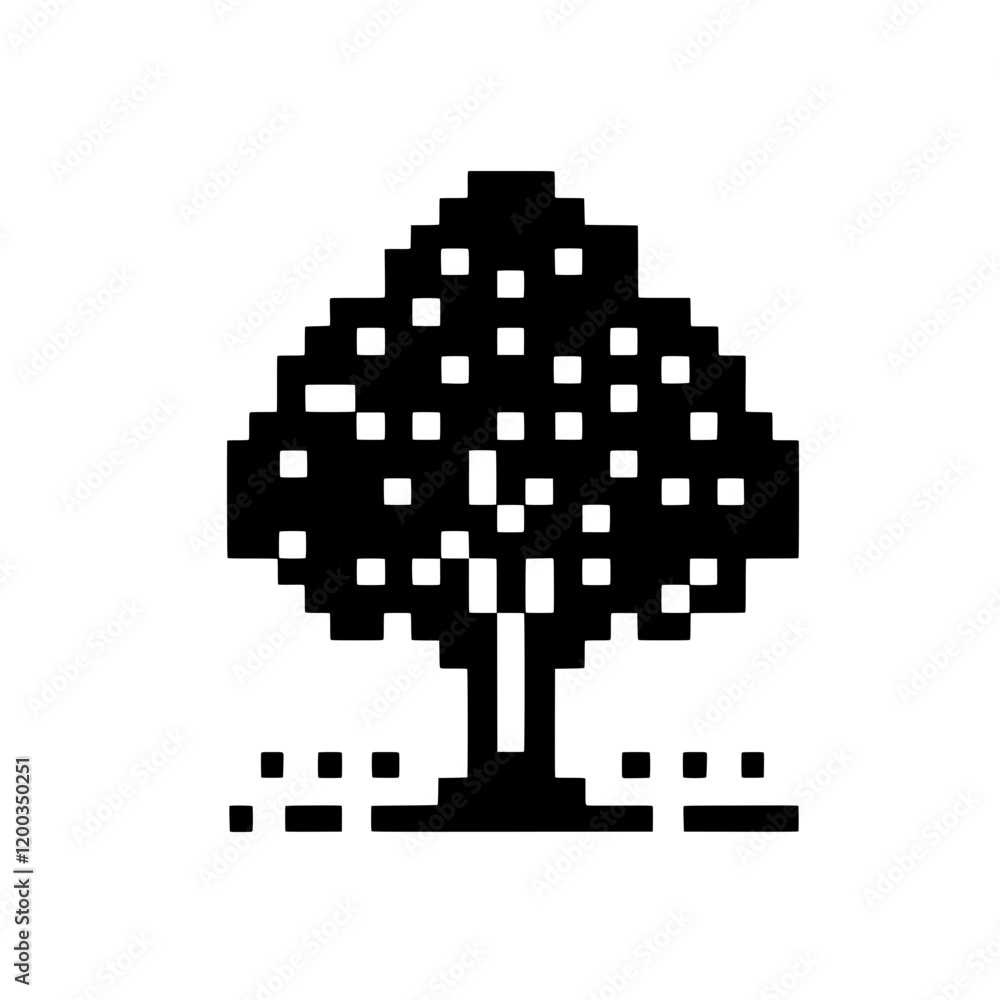 Poster pixelated tree icon: a simple yet charming pixelated tree icon, perfect for adding a touch of retro 