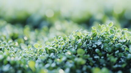 Close-up of vibrant green seedlings sprouting in sunlight.