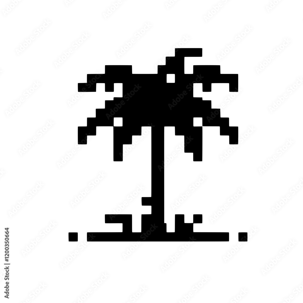 Poster pixelated palm tree: a minimalist and stylish pixel art depiction of a palm tree, ideal for a retro 