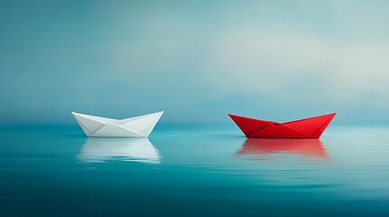 Obraz premium Business Creativity Innovation Inspiration Idea Imagination Future Two origami boats floating on calm water.