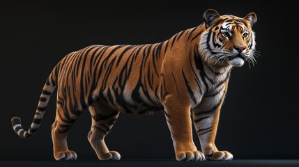 Obraz premium Majestic tiger standing on dark background.