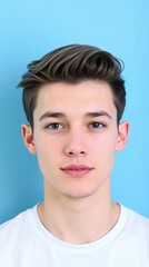 Fototapeta premium Clean-Cut Male Portrait for Business. Blue Background. Generative AI